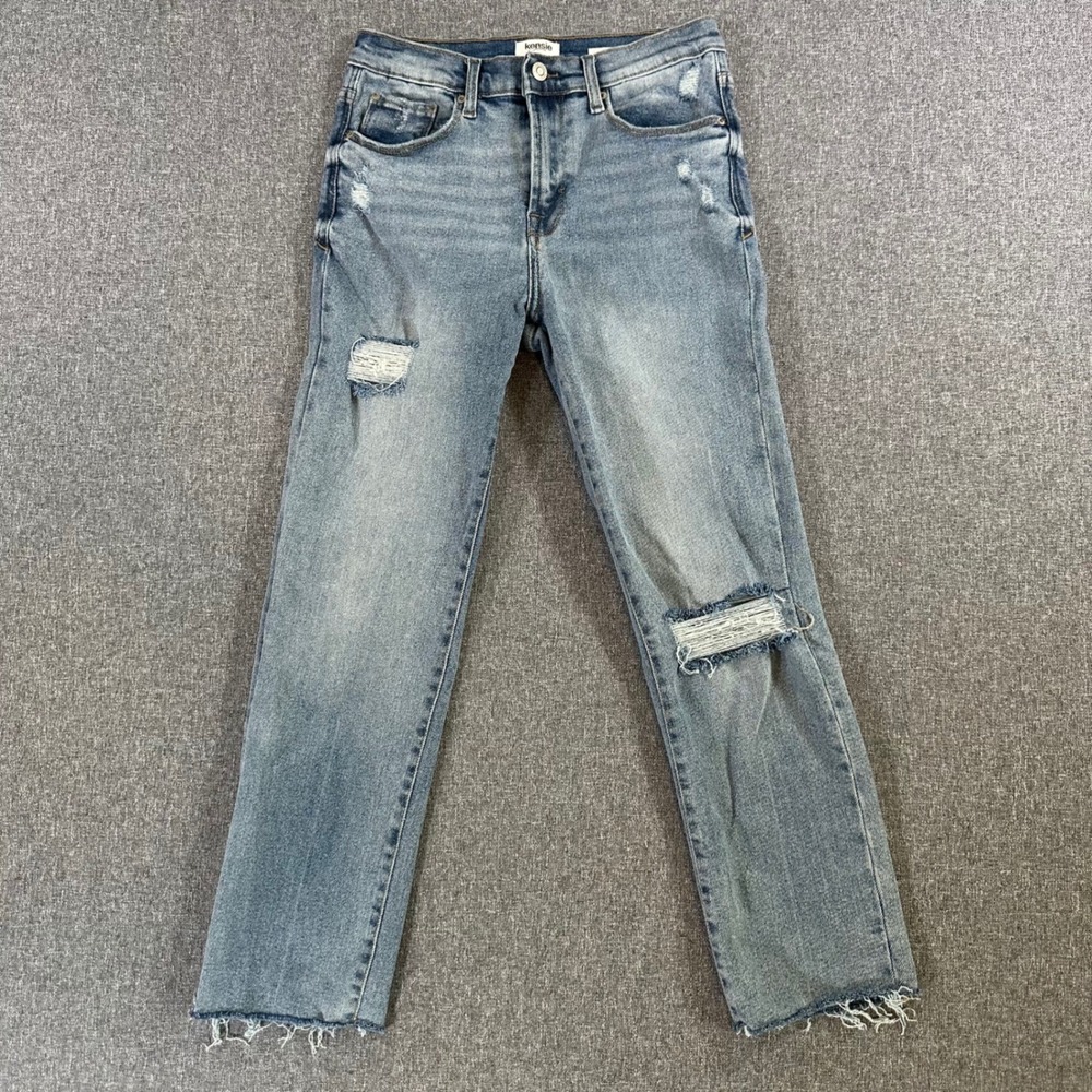 Kensie Jeans Womens 4/27 The Slim Blue Distressed Raw Hem Vintage Luxe Denim